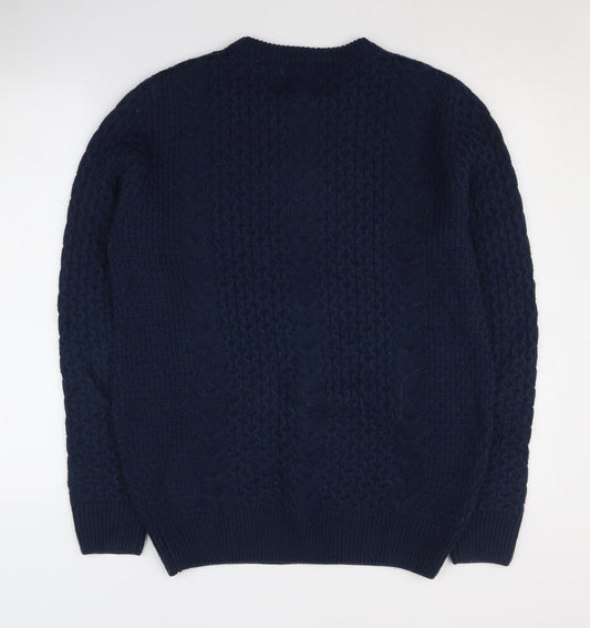 BellField Men's Blue Cable-Knit Pullover Jumper M