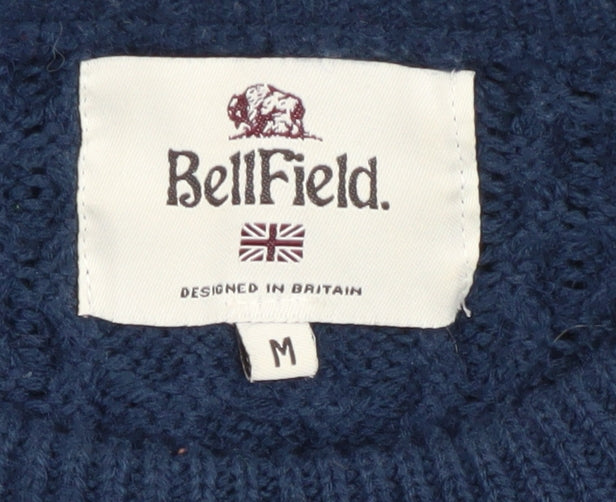BellField Men's Blue Cable-Knit Pullover Jumper M