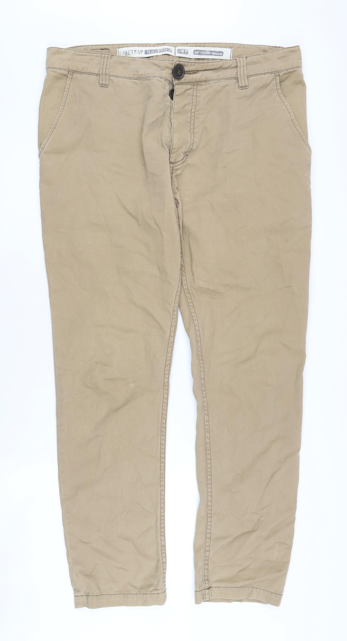 Firetrap Men's Beige Chino Trousers Size L