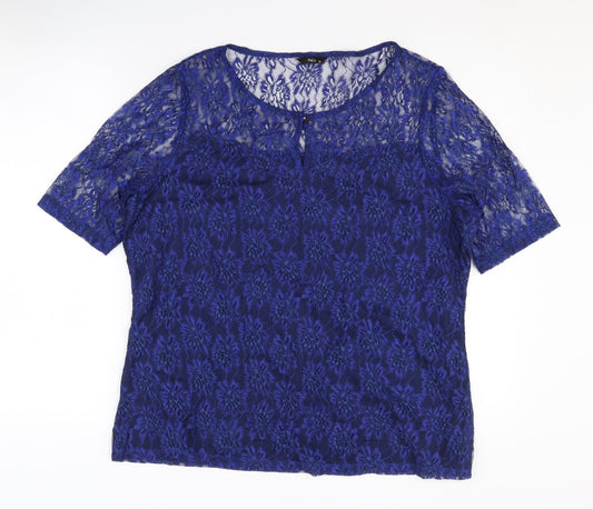 M&Co Women's Blue Floral Lace Blouse Size 20