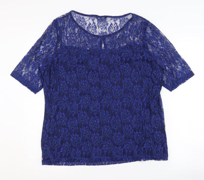M&Co Women's Blue Floral Lace Blouse Size 20