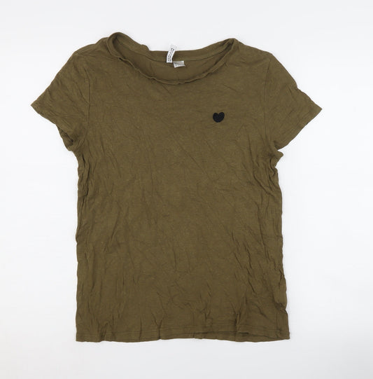 Womens UK Size M H&M Green Basic T-Shirt
