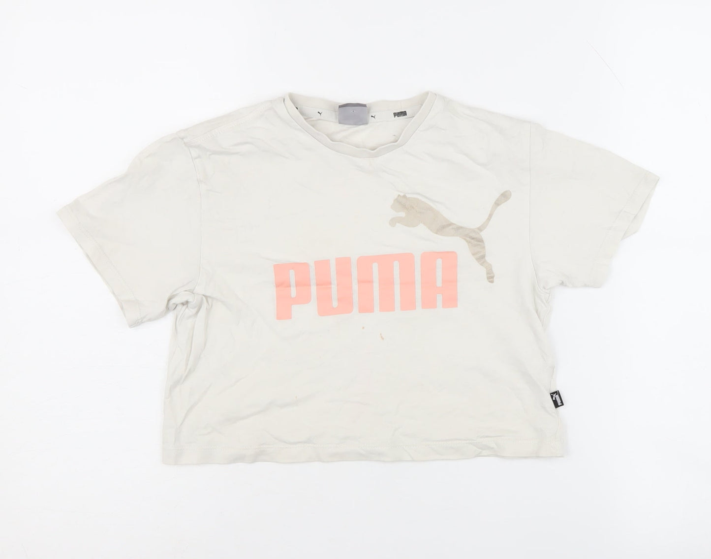Puma Girls Beige T-Shirt, 7-8 Years, Crew Neck, Logo Accent