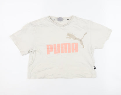 Puma Girls Beige T-Shirt, 7-8 Years, Crew Neck, Logo Accent