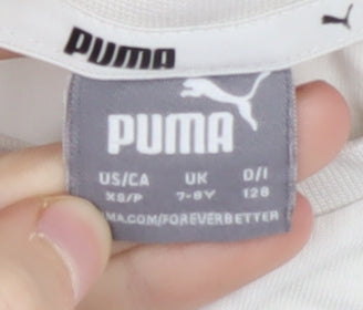 Puma Girls Beige T-Shirt, 7-8 Years, Crew Neck, Logo Accent