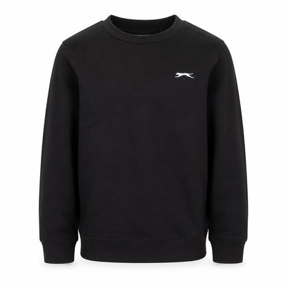 Front view of Slazenger boys’ black crew neck sweatshirt 9-10 years