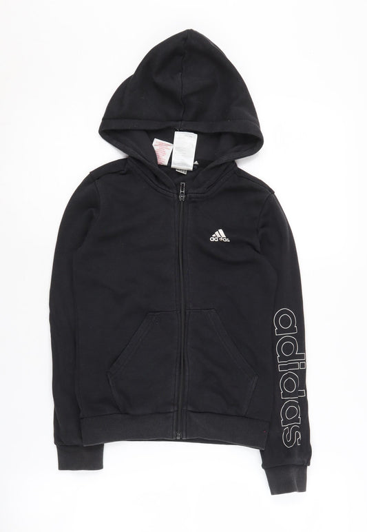 Additional front view of Adidas boys’ black full zip hoodie 9-10 years