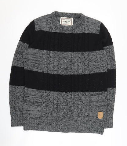Brave Soul Men’s Striped Pullover Jumper, S, Black/Grey