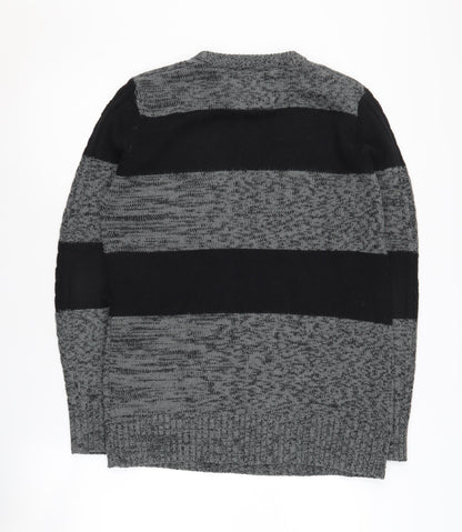 Brave Soul Men’s Striped Pullover Jumper, S, Black/Grey