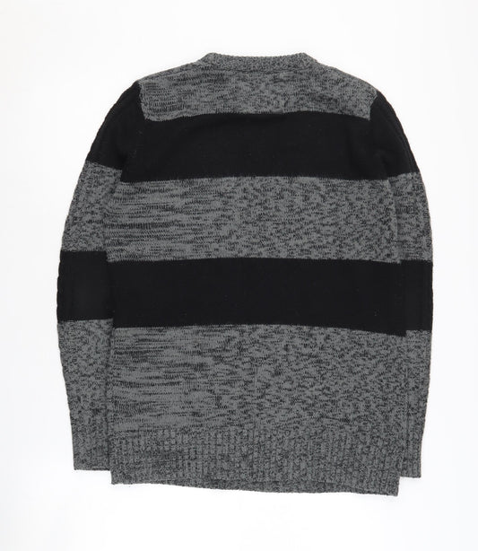 Brave Soul Men’s Striped Pullover Jumper, S, Black/Grey