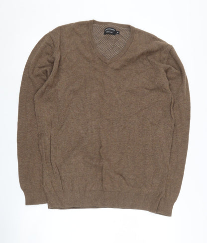 Greenwoods Men's Brown Medium V-Neck Cotton Jumper