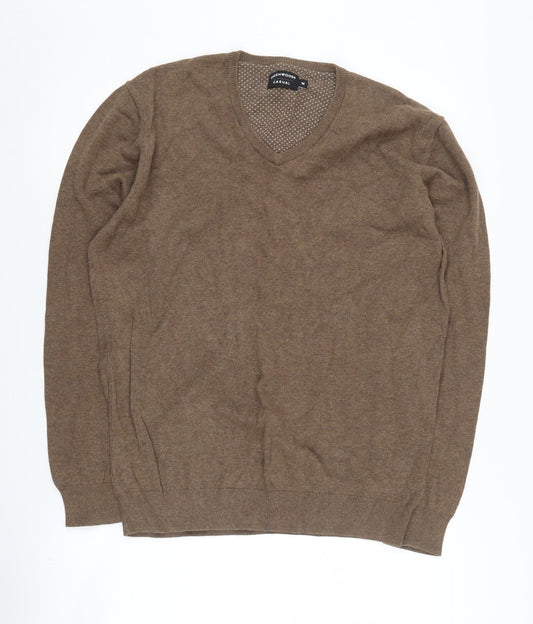 Greenwoods Men's Brown Medium V-Neck Cotton Jumper