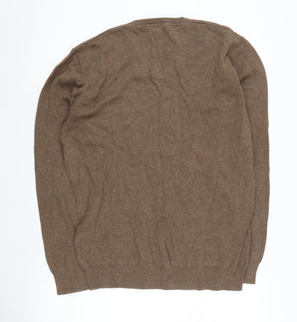 Greenwoods Men's Brown Medium V-Neck Cotton Jumper