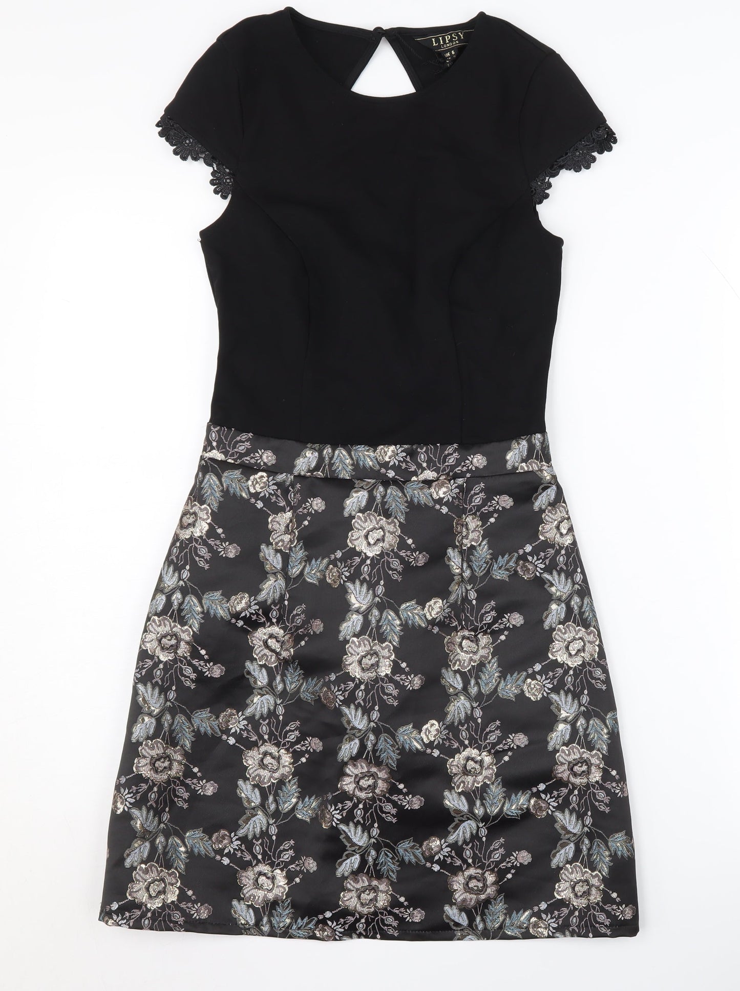 Lipsy Women's Black Floral A-Line Dress Size 6