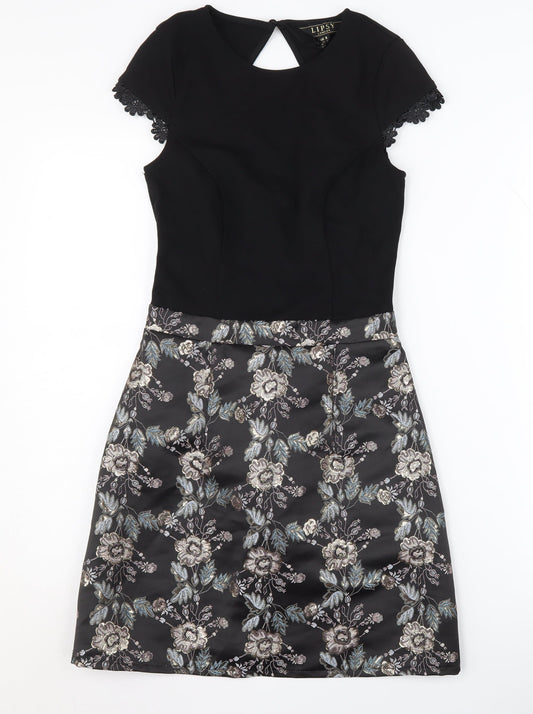 Lipsy Women's Black Floral A-Line Dress Size 6