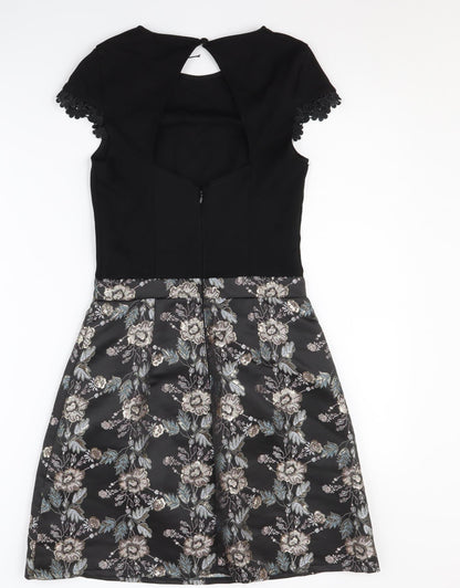 Lipsy Women's Black Floral A-Line Dress Size 6