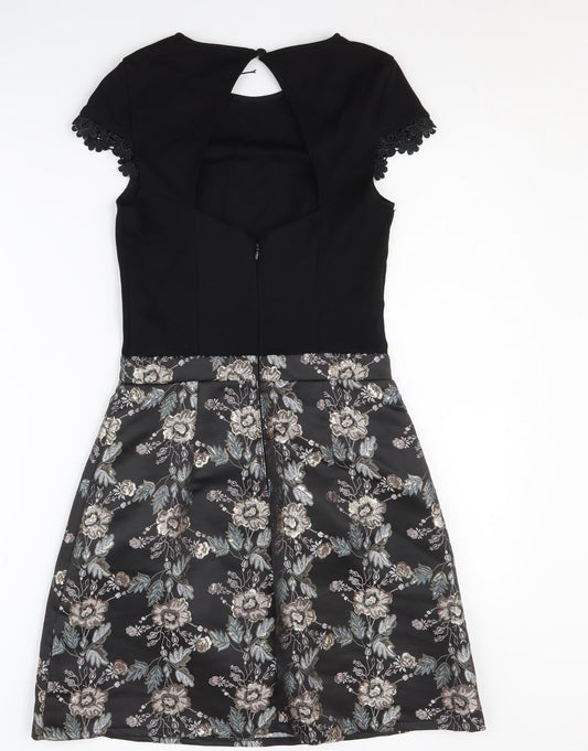 Lipsy Women's Black Floral A-Line Dress Size 6