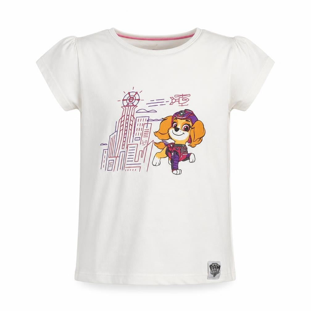 Front view of Lupilu girls’ white paw patrol t-shirt, 8-10 years, cartoon style