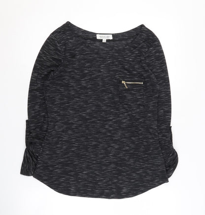 Active USA Women's Black 3/4 Sleeve Top, L, Zip Accent