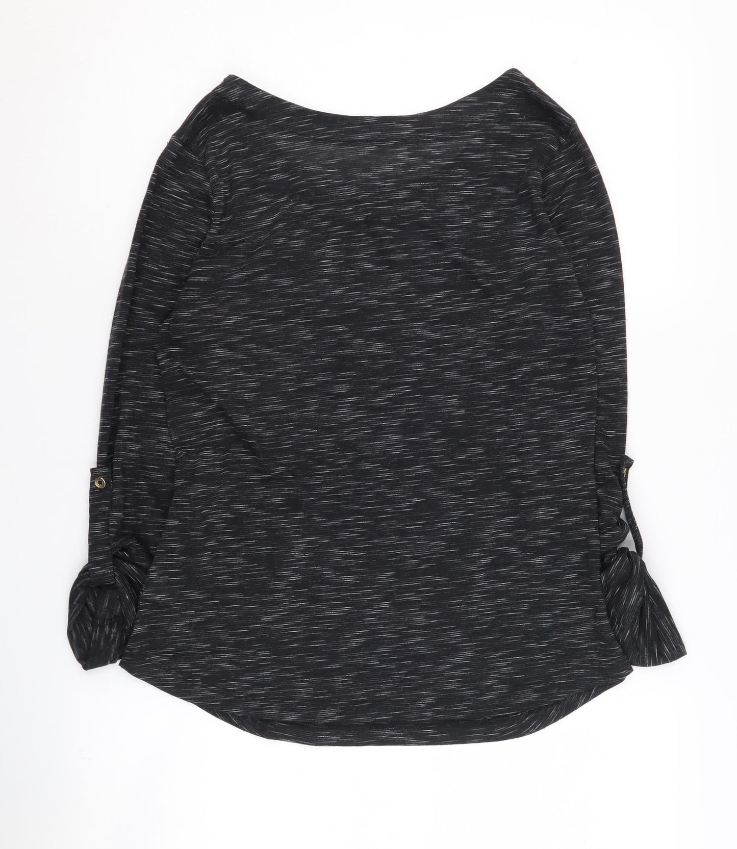 Active USA Women's Black 3/4 Sleeve Top, L, Zip Accent