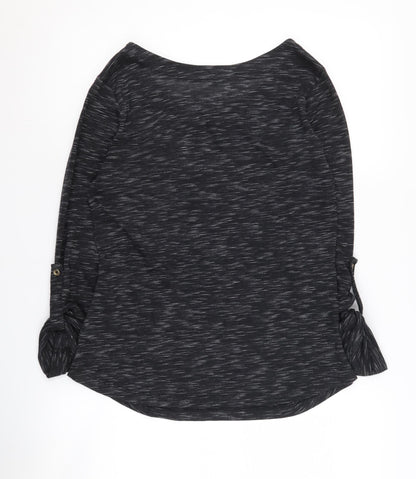 Active USA Women's Black 3/4 Sleeve Top, L, Zip Accent