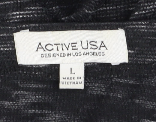 Active USA Women's Black 3/4 Sleeve Top, L, Zip Accent
