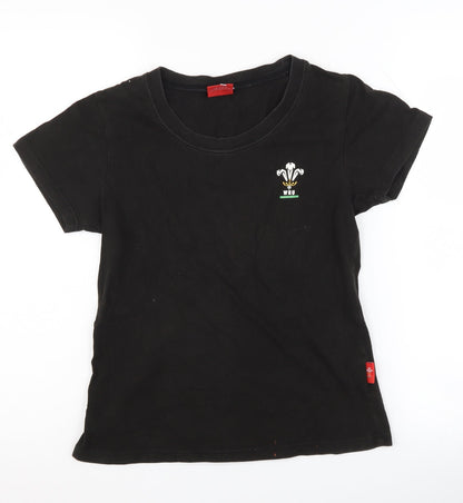 WRU Boys Black T-Shirt, Size 10, Short Sleeve