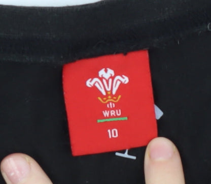 WRU Boys Black T-Shirt, Size 10, Short Sleeve