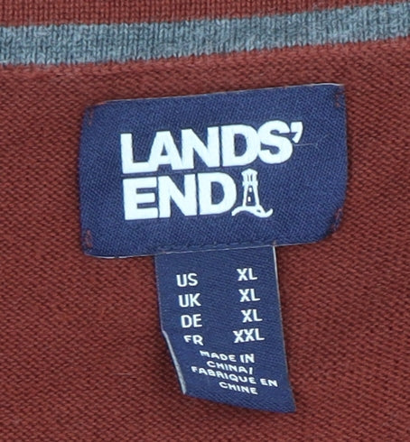 Lands' End Men's XL Red Cotton V-Neck Jumper