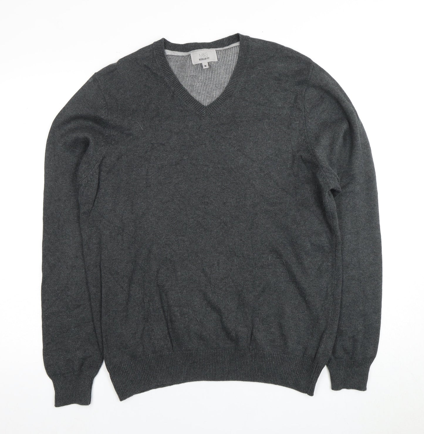 Marks and Spencer Men's Grey V-Neck Pullover Jumper M