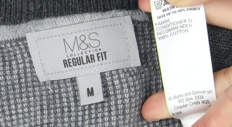 Marks and Spencer Men's Grey V-Neck Pullover Jumper M