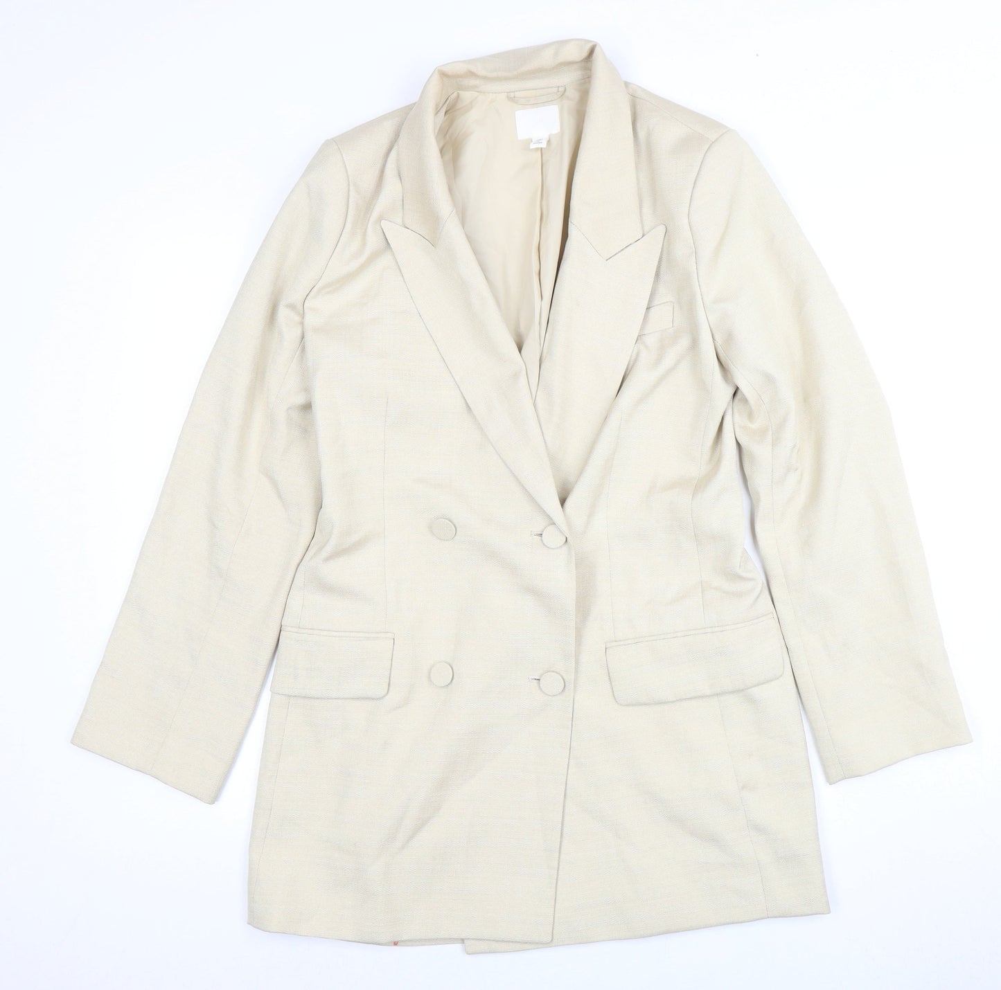 H&M Women's Beige Suit Jacket, Size 12, Double Breasted
