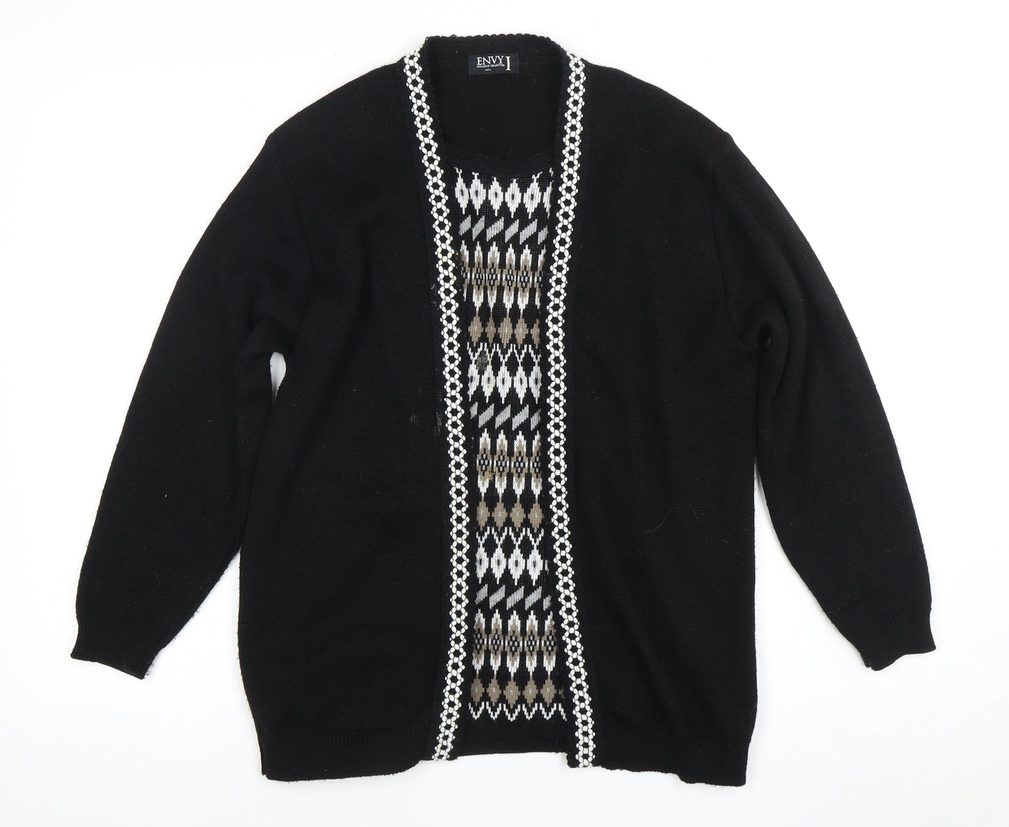 Envy Women's Black Cardigan M/L Argyle Pattern