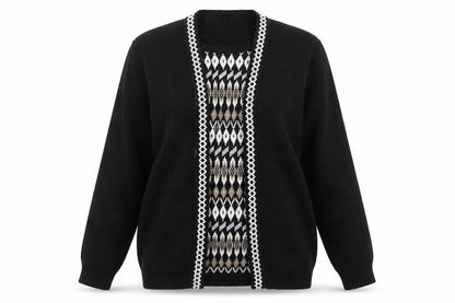 Envy Women's Black Cardigan M/L Argyle Pattern