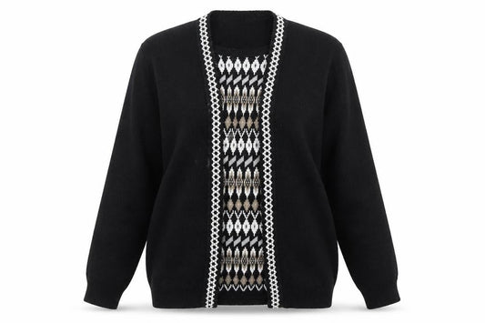 Envy Women's Black Cardigan M/L Argyle Pattern
