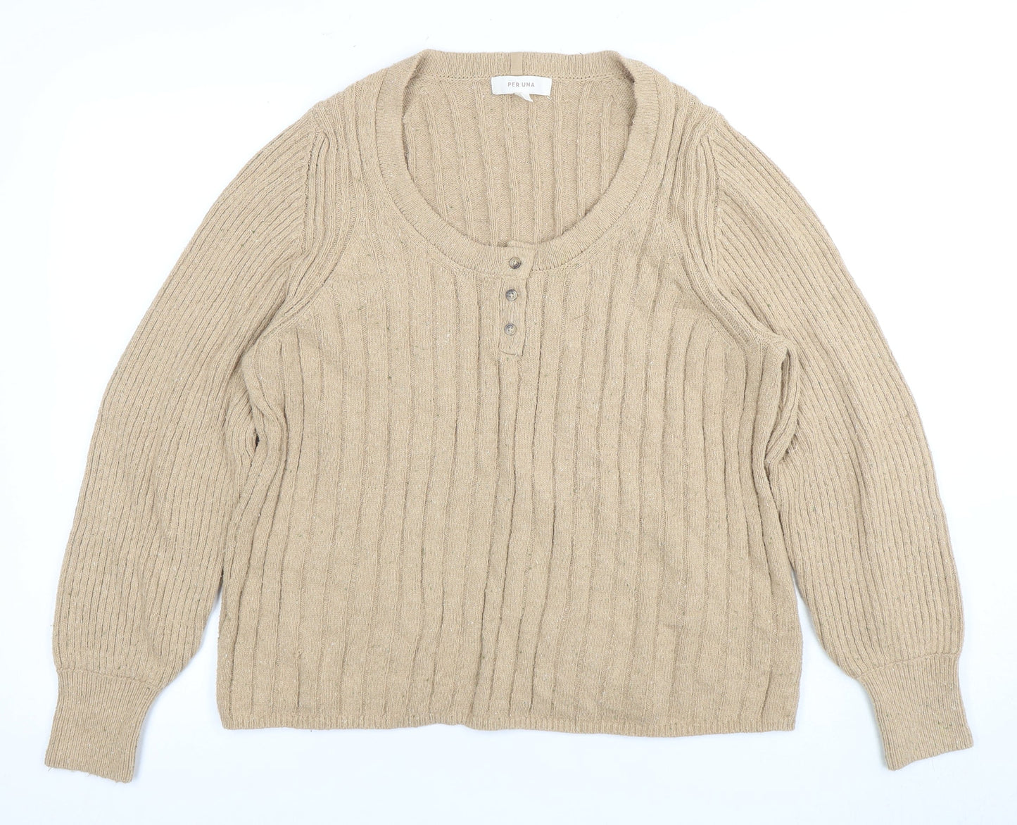 Womens UK Size L Marks and Spencer Beige Henley Jumper