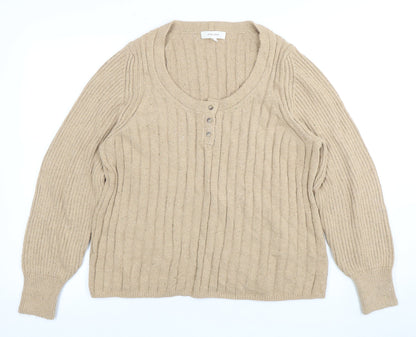 Womens UK Size L Marks and Spencer Beige Henley Jumper