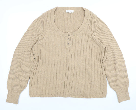 Womens UK Size L Marks and Spencer Beige Henley Jumper