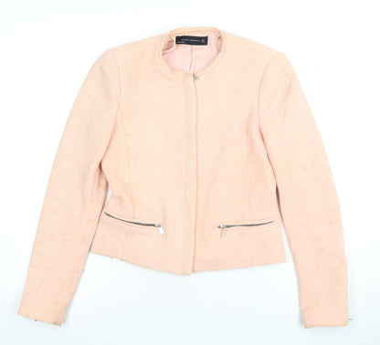 Zara Women's Pink Tweed Slim Jacket, Size S
