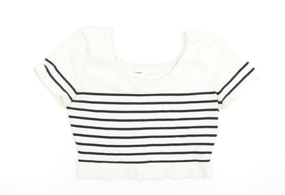 Womens UK Size M Pull&Bear Multicoloured Cropped T-Shirt