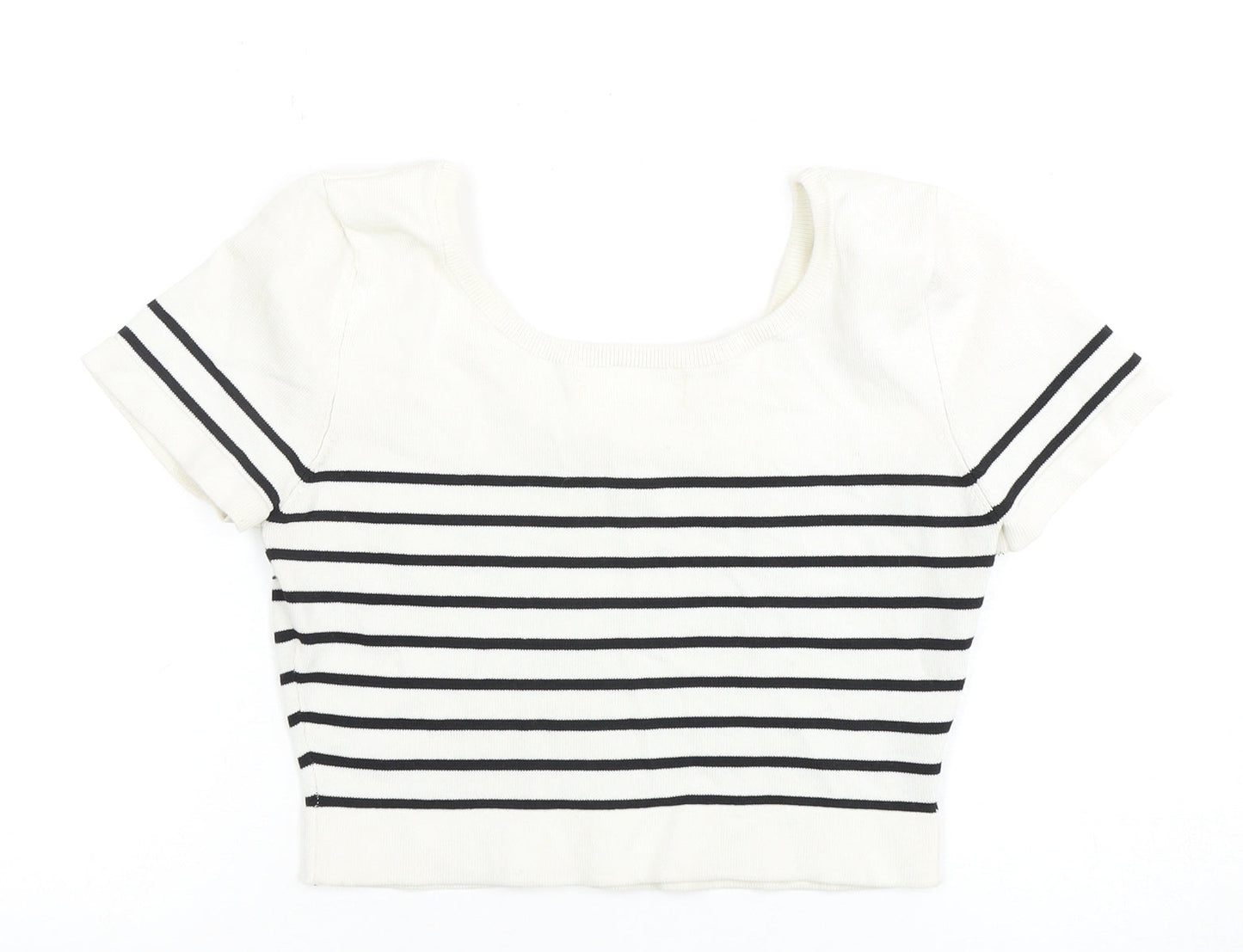 Womens UK Size M Pull&Bear Multicoloured Cropped T-Shirt