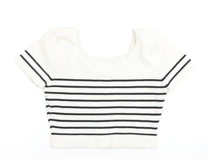 Womens UK Size M Pull&Bear Multicoloured Cropped T-Shirt