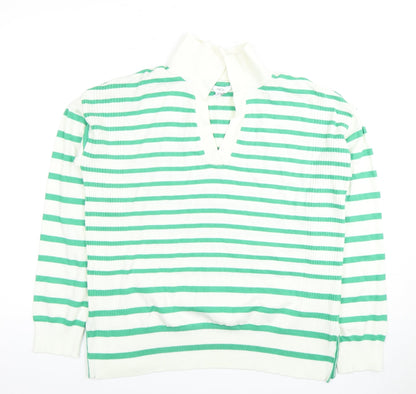 M&Co Women's White Striped V-Neck Top Size 12