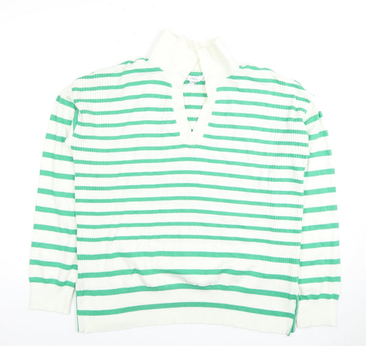 M&Co Women's White Striped V-Neck Top Size 12