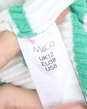 M&Co Women's White Striped V-Neck Top Size 12