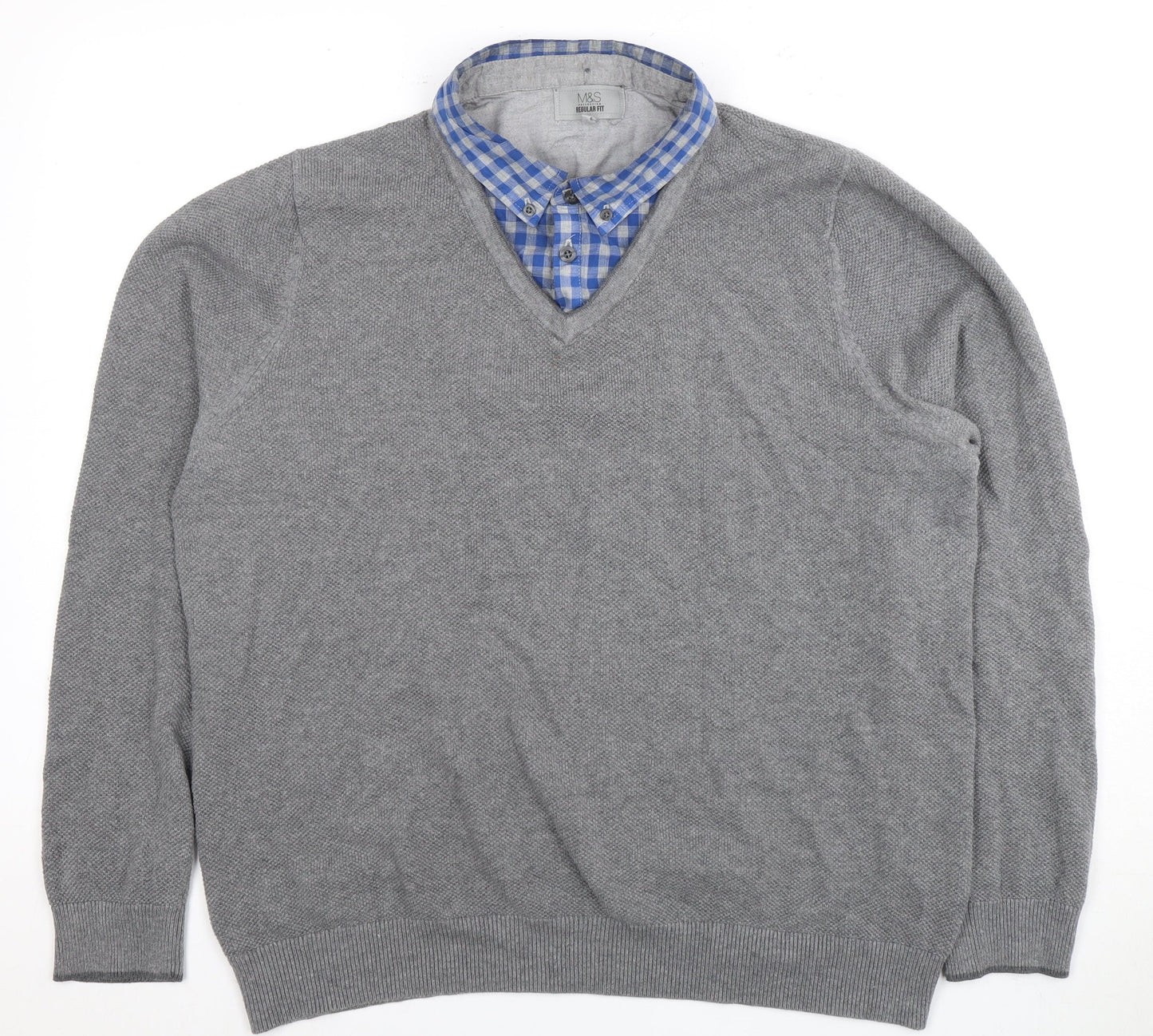 Marks and Spencer Men's Grey V-Neck Pullover, Large