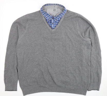 Marks and Spencer Men's Grey V-Neck Pullover, Large