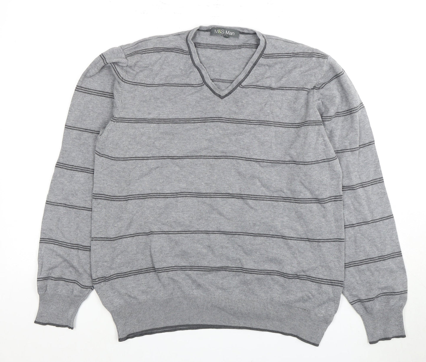 Marks and Spencer Men's Grey Medium Striped Pullover