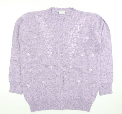 Classics Women's Purple Cardigan, Size 12/14, Embroidered Knit