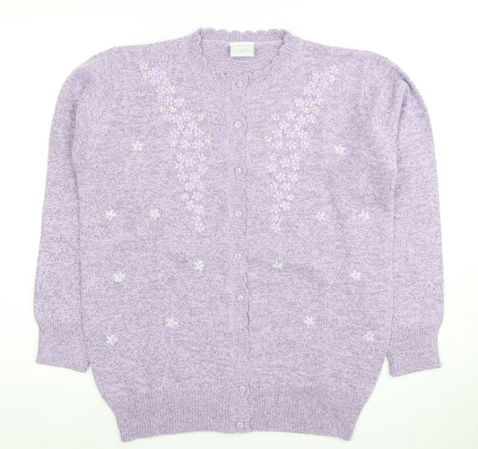 Classics Women's Purple Cardigan, Size 12/14, Embroidered Knit